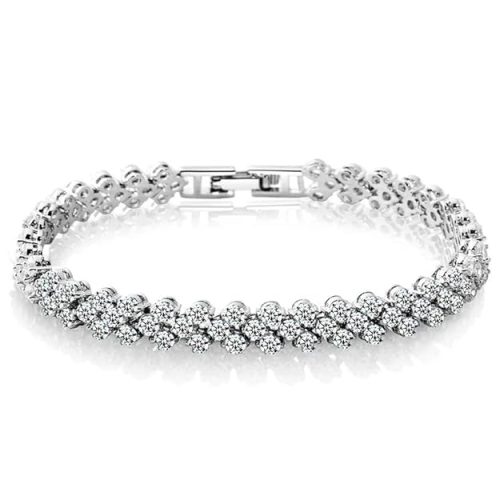 Elegant women hand bracelet with platinum plating and Austrian crystals