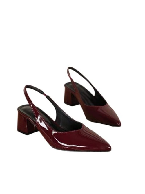 YES MISS Women’s 5 cm Slingback Block Heel – Pointed Toe Leather Shoes