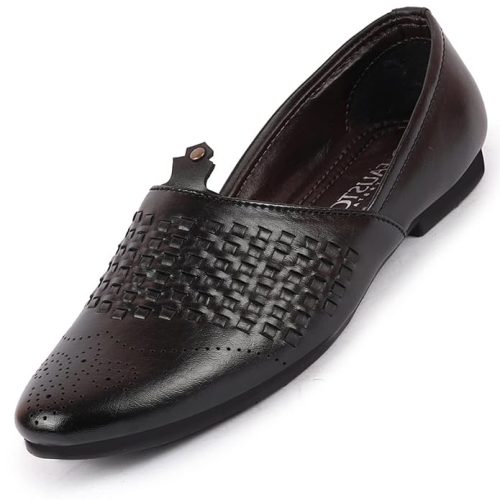FAUSTO Men Mojari - Traditional mens black shoes casual with PU upper and TPR sole